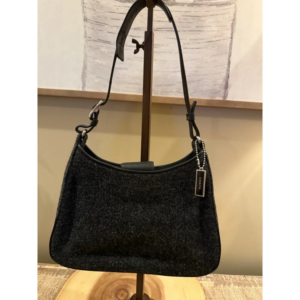 COACH Vintage Black Legacy West Leather Wool Handbag Hobo Shoulder Demi Bag 8125